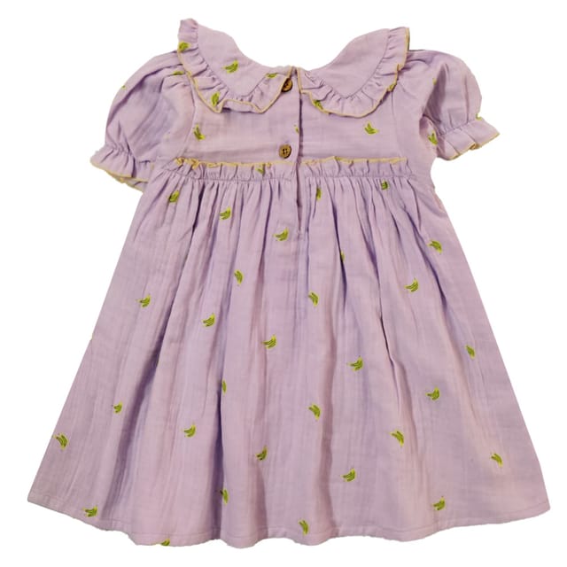 Snowflakes Girls' Short Sleeve, Peter Pan Collared, Double Fabric, Printed Dress - Lavender