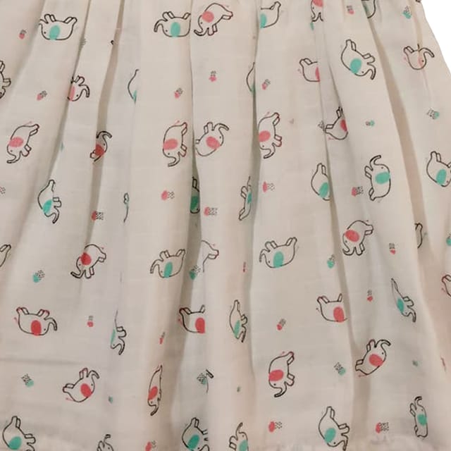 Snowflakes Girls' Short Sleeve, Peter Pan Collared, Double Fabric, Printed Dress - White