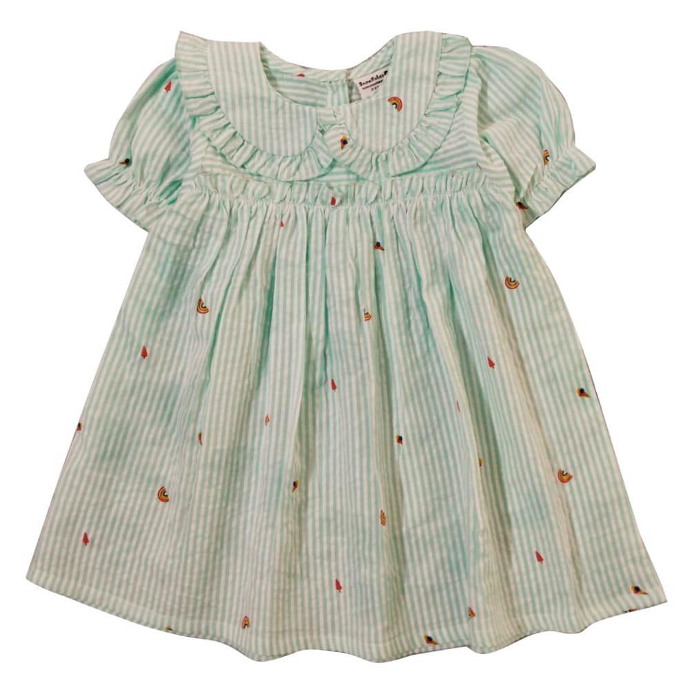 Snowflakes Girls' Short Sleeve, Peter Pan Collared, Solid Printed Dress - Pista Green