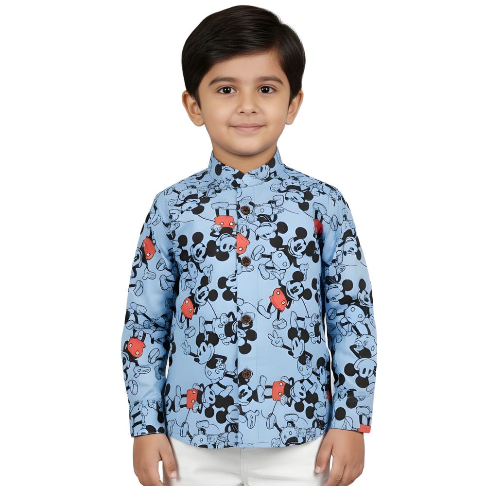 Snowflakes Full Sleeve Shirt With Mickey Mouse Print - Blue