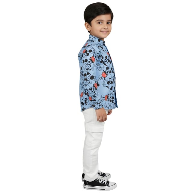 Snowflakes Full Sleeve Shirt With Mickey Mouse Print - Blue
