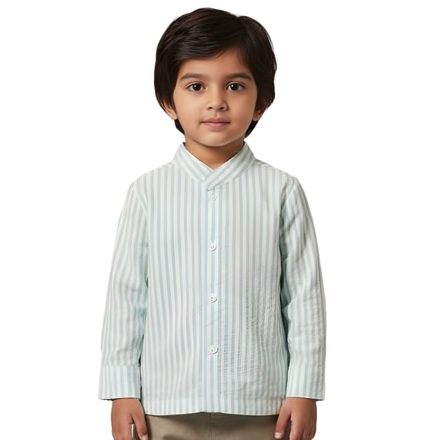 Snowflakes Full Sleeve Shirt With Striped - Green And White