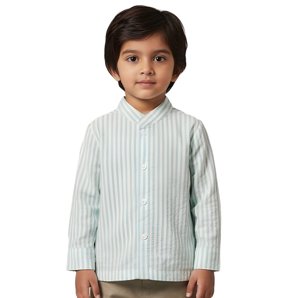 Snowflakes Full Sleeve Shirt With Striped - Green And White