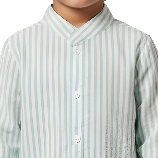 Snowflakes Full Sleeve Shirt With Striped - Green And White