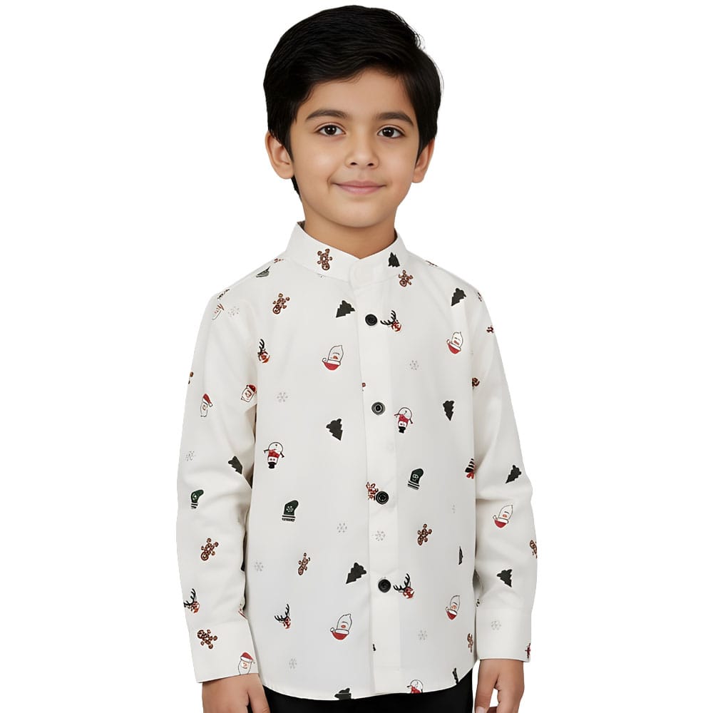 Snowflakes Full Sleeve Shirt With Christmas Print - White