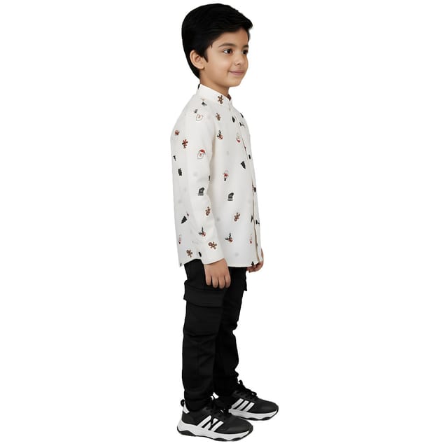 Snowflakes Full Sleeve Shirt With Christmas Print - White