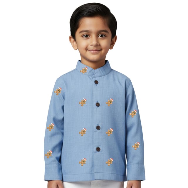 Snowflakes Full Sleeve Shirt With Christmas Print - Blue