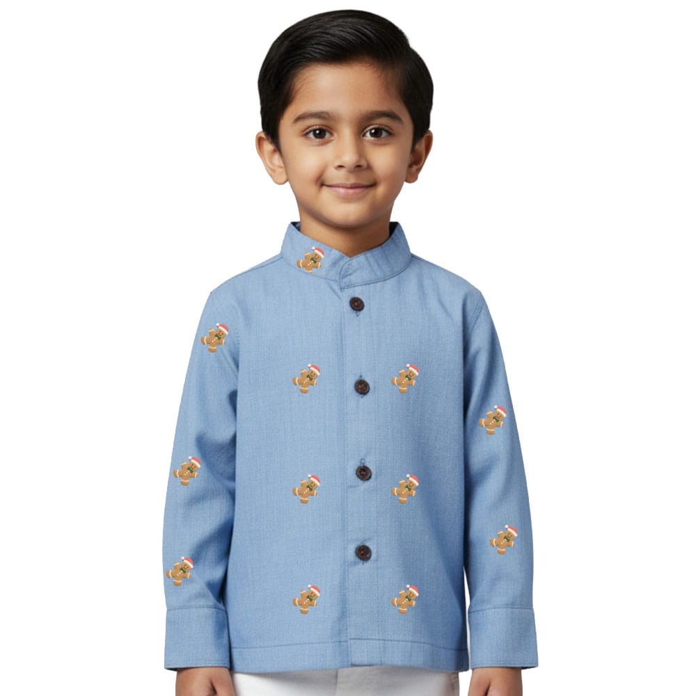 Snowflakes Full Sleeve Shirt With Christmas Print - Blue