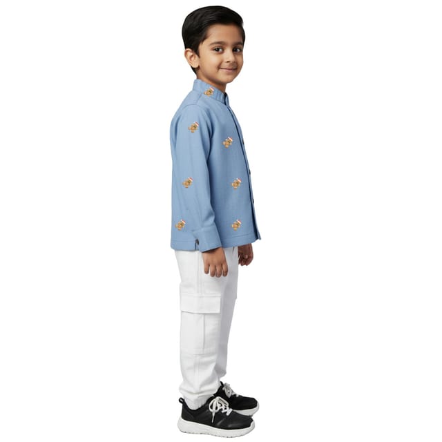 Snowflakes Full Sleeve Shirt With Christmas Print - Blue