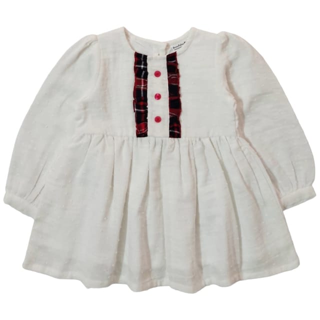 Snowflakes Girls Full Sleeve, Double Gauze Cotton Fabric - White