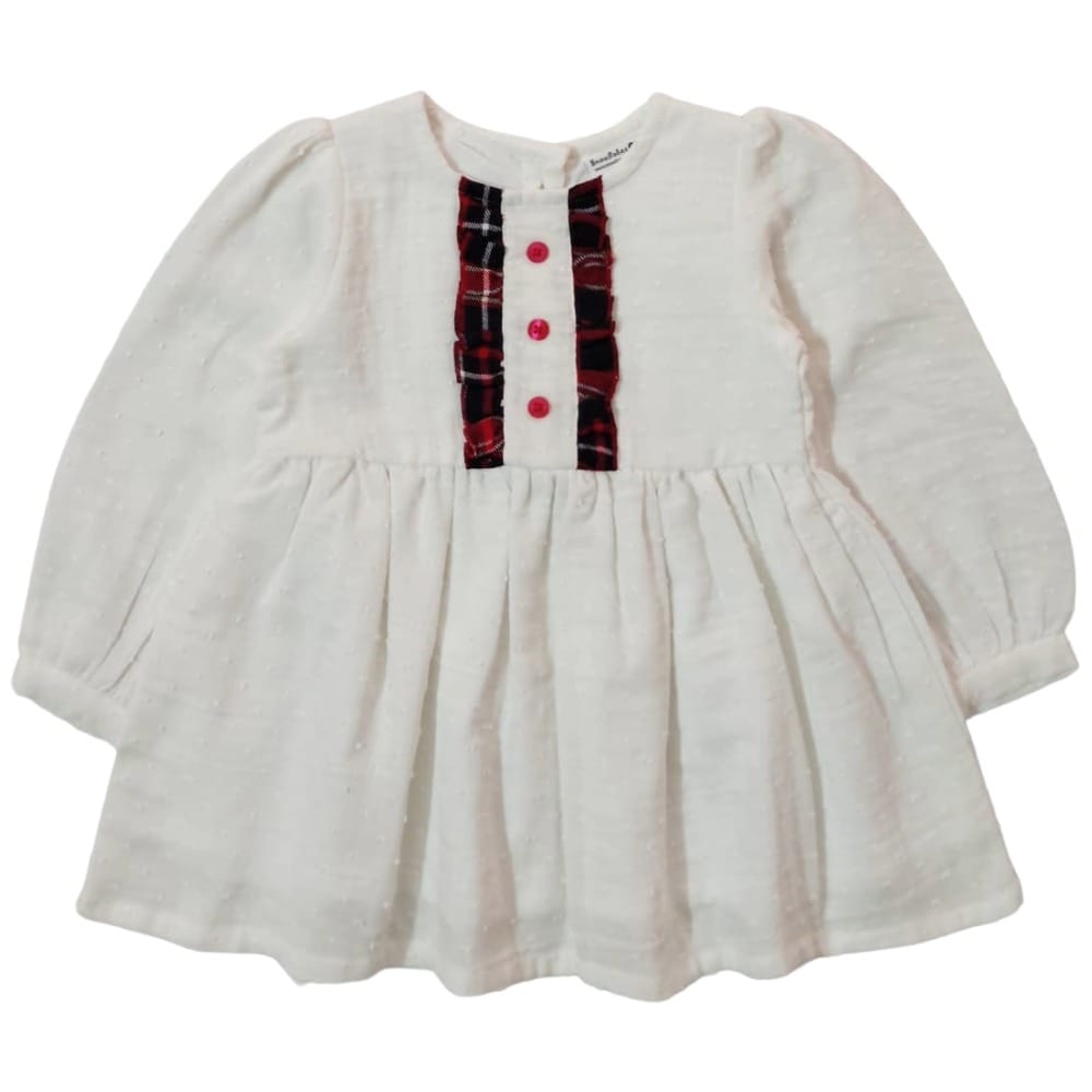 Snowflakes Girls Full Sleeve, Double Gauze Cotton Fabric - White