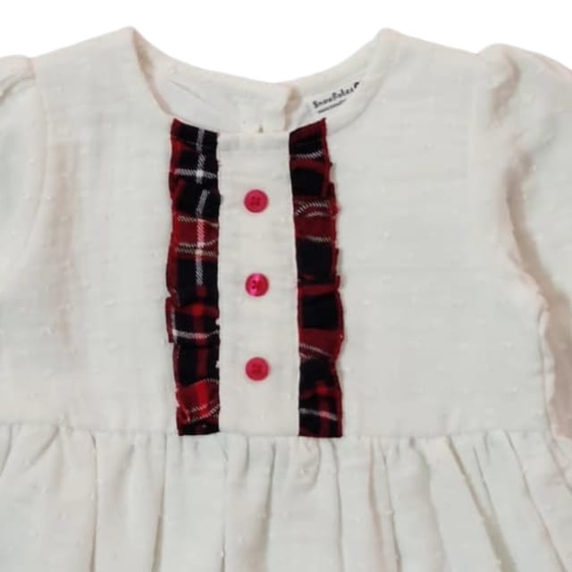 Snowflakes Girls Full Sleeve, Double Gauze Cotton Fabric - White