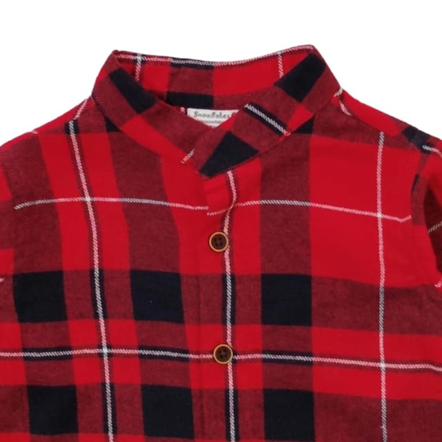 Snowflakes Full Sleeve Shirt With Brushed Cotton Fabric - Red