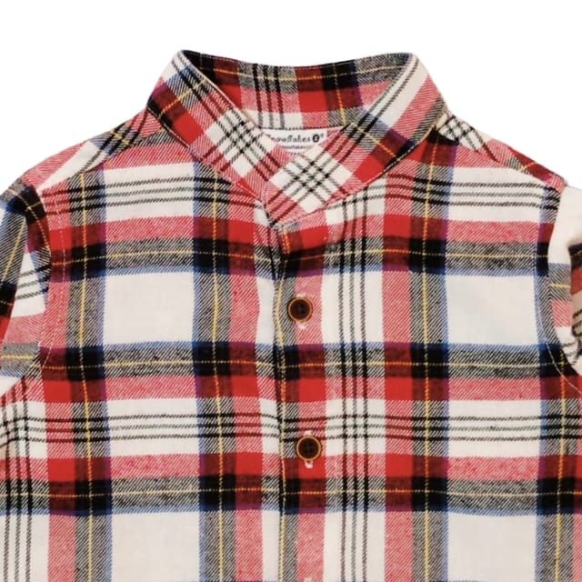 Snowflakes Full Sleeve Shirt With Brushed Cotton Fabric - White And Red