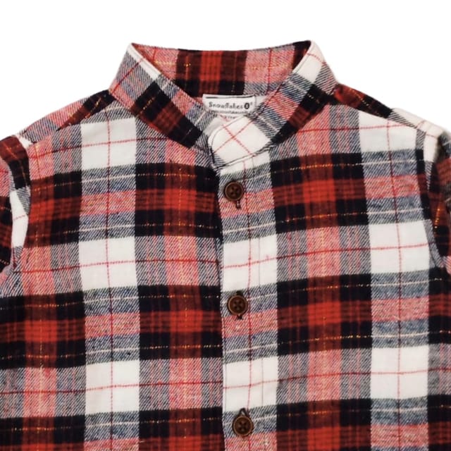 Snowflakes Full Sleeve Shirt With Brushed Cotton Fabric - Black And Red