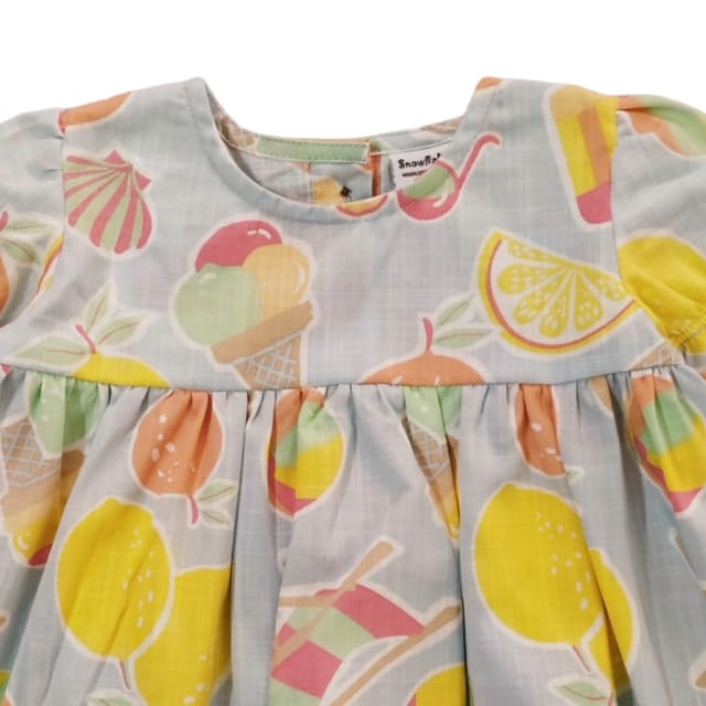 Snowflakes Girls' Short Sleeve, Cotton Dress With Summer Prints - Blue Snowflakes Girls' Short Sleeve, Cotton Dress With Summer Prints - Blue