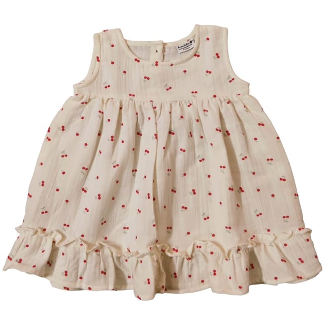 Snowflakes Girls Sleeveless Frock With Heart Prints - White