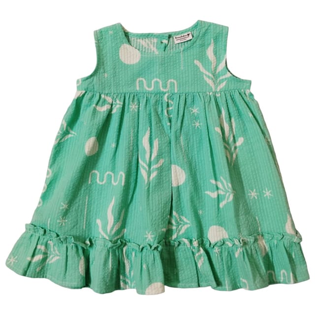 Snowflakes Girls Sleeveless Frock With Floral Print - Green