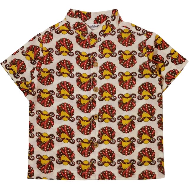 Snowflakes Boys Half Sleeve Cotton Shirt With Face Prints - White