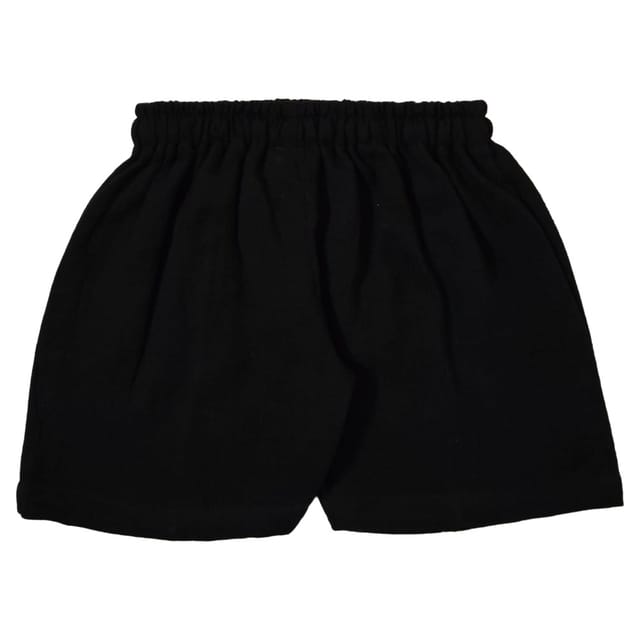 Snowflakes Boys Solid Cotton Shorts - Black