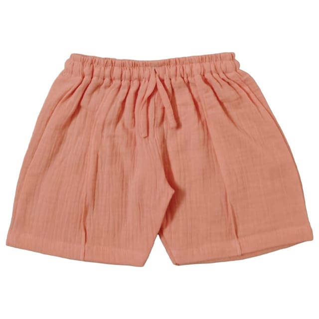 Snowflakes Boys Solid Cotton Shorts - Peach