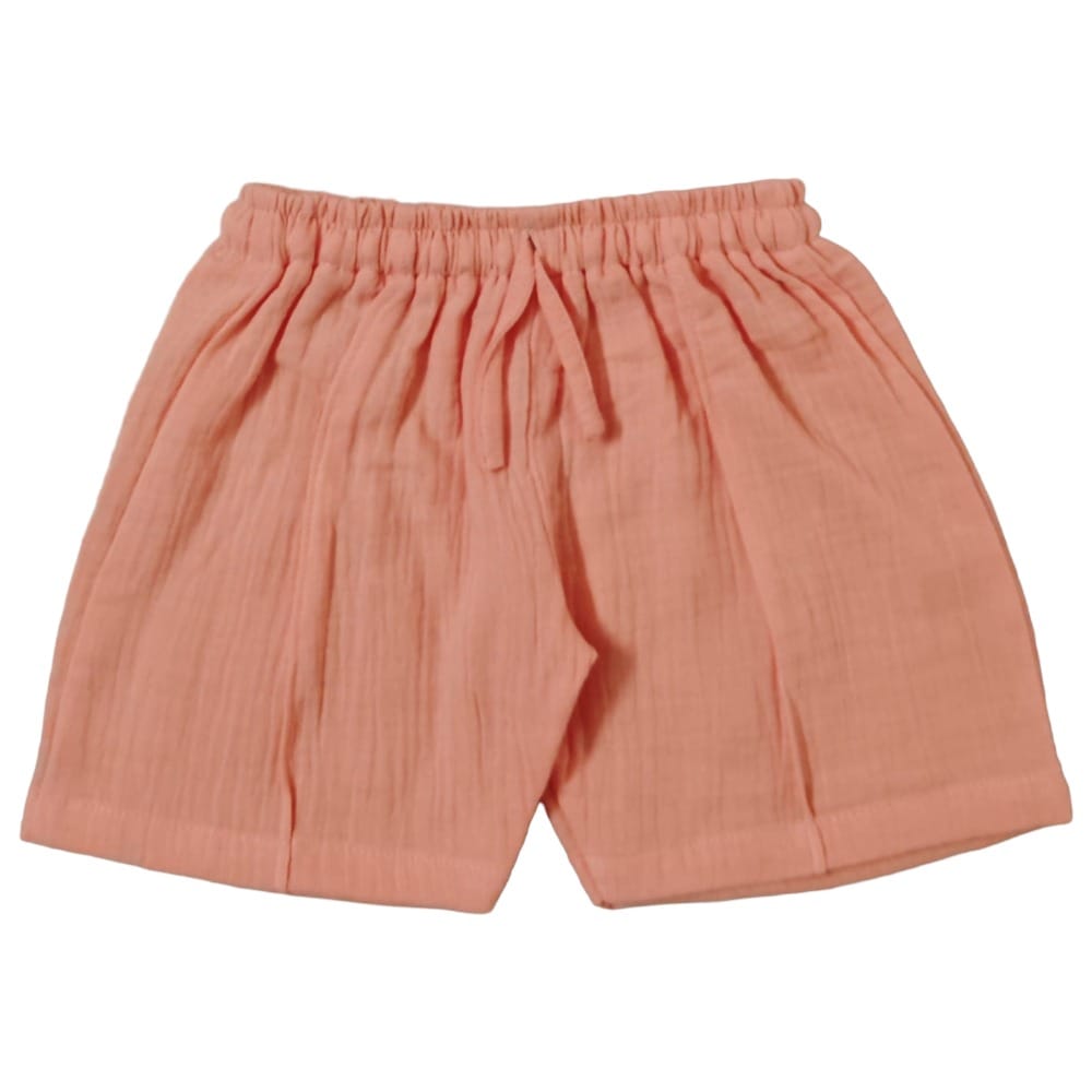 Snowflakes Boys Solid Cotton Shorts - Peach