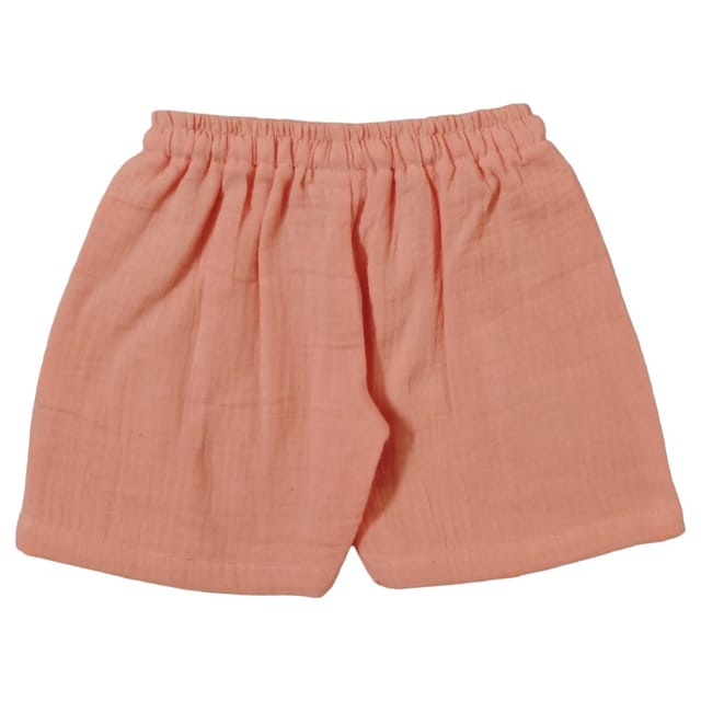 Snowflakes Boys Solid Cotton Shorts - Peach