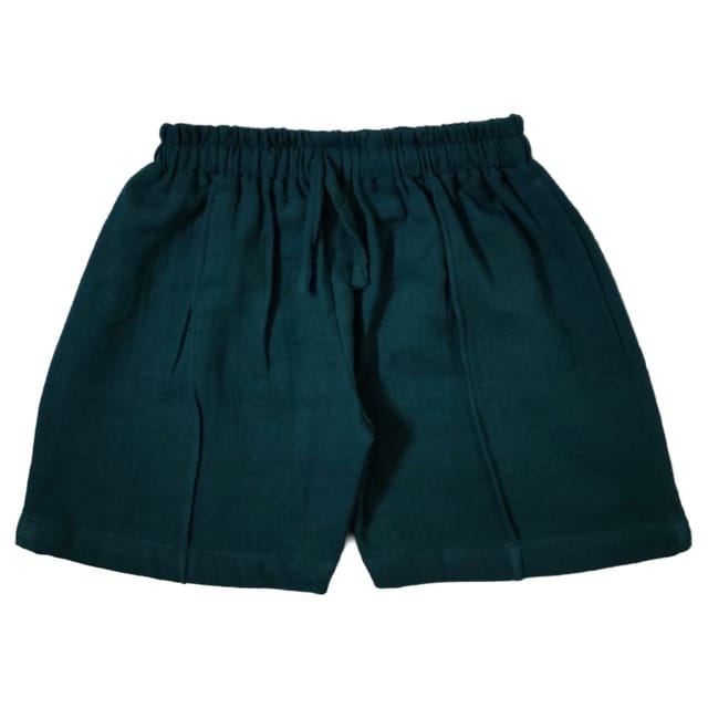 Snowflakes Boys Solid Cotton Shorts - Green