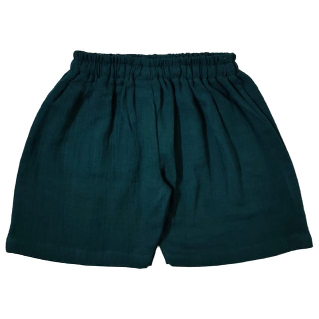Snowflakes Boys Solid Cotton Shorts - Green