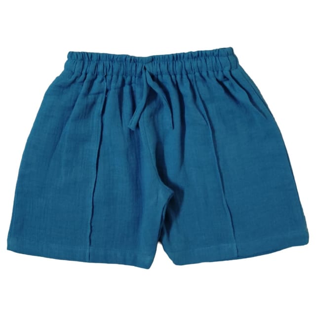 Snowflakes Boys Solid Cotton Shorts - Blue