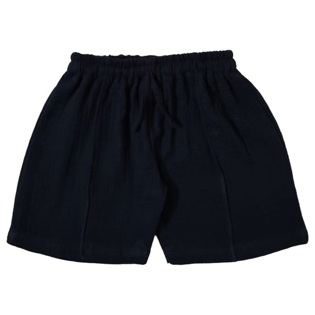 Snowflakes Boys Solid Cotton Shorts - Navy Blue