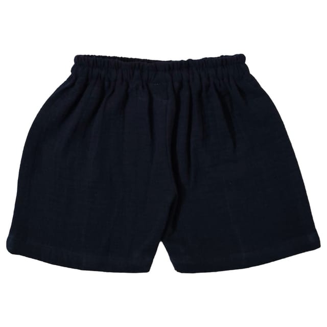 Snowflakes Boys Solid Cotton Shorts - Navy Blue