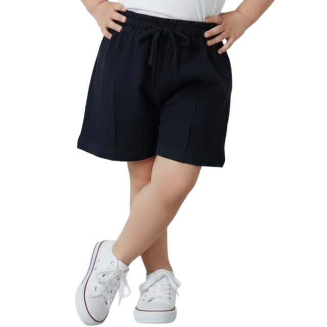 Snowflakes Boys Solid Cotton Shorts - Navy Blue