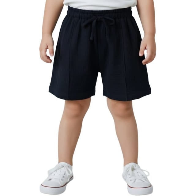 Snowflakes Boys Solid Cotton Shorts - Navy Blue