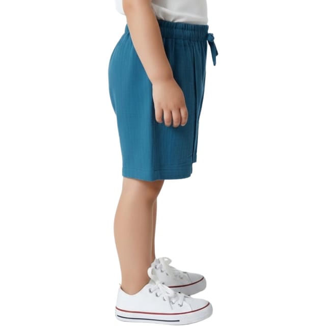 Snowflakes Boys Solid Cotton Shorts - Blue