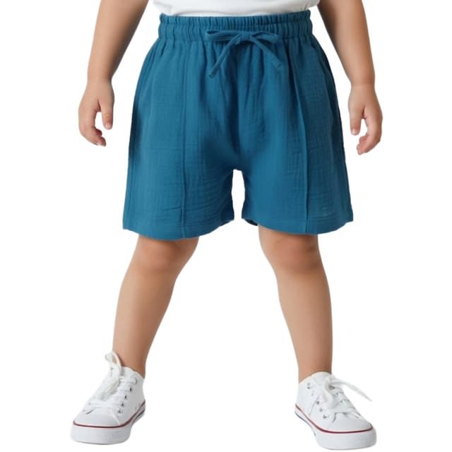 Snowflakes Boys Solid Cotton Shorts - Blue