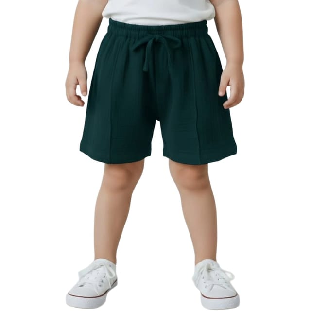 Snowflakes Boys Solid Cotton Shorts - Green