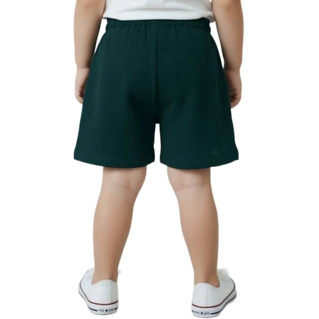 Snowflakes Boys Solid Cotton Shorts - Green