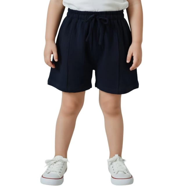 Snowflakes Boys Solid Cotton Shorts - Black