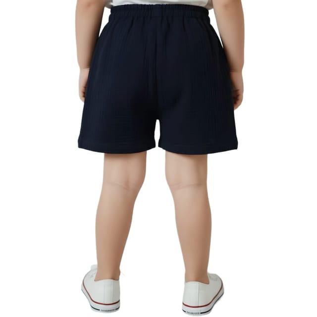 Snowflakes Boys Solid Cotton Shorts - Black