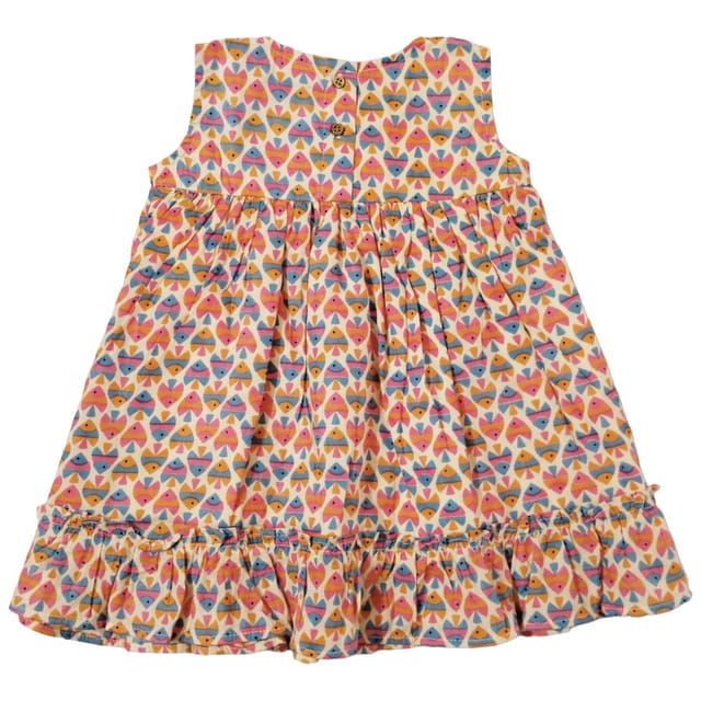 Snowflakes Girls Sleeveless Frock With Fish Print - Cream Snowflakes Girls Sleeveless Frock With Fish Print - Cream