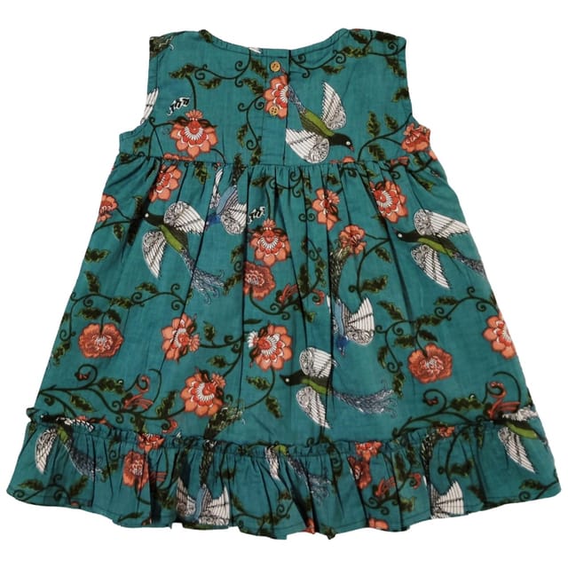 Snowflakes Girls Sleeveless Frock With Cow Print - Green Snowflakes Girls Sleeveless Frock With Cow Print - Green