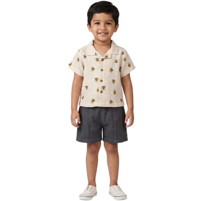 Snowflakes Unisex Cotton, Double Muslin Co-Ord Set - White And Grey