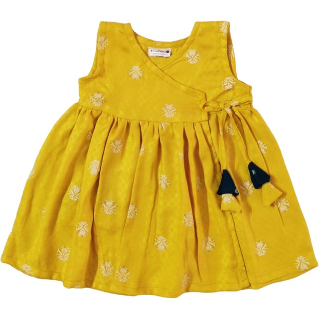Snowflakes Girls Tying Style Frock - Yellow