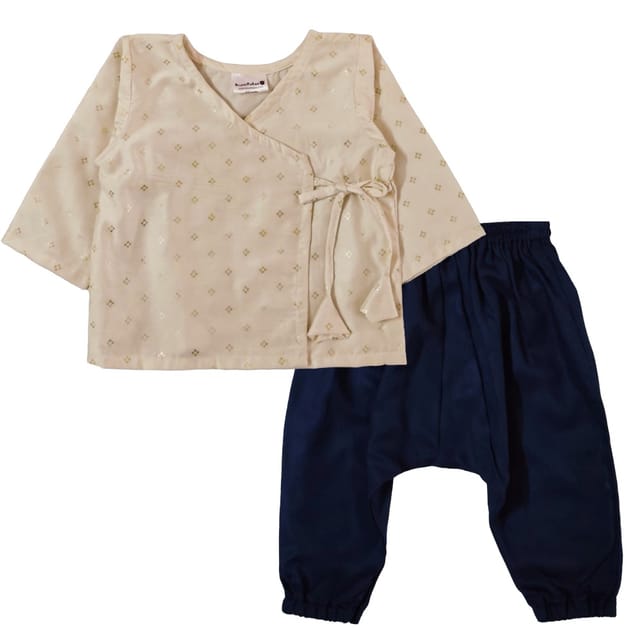 Snowflakes Unisex Infant Jabla Top With Pant Set - Cream And Blue