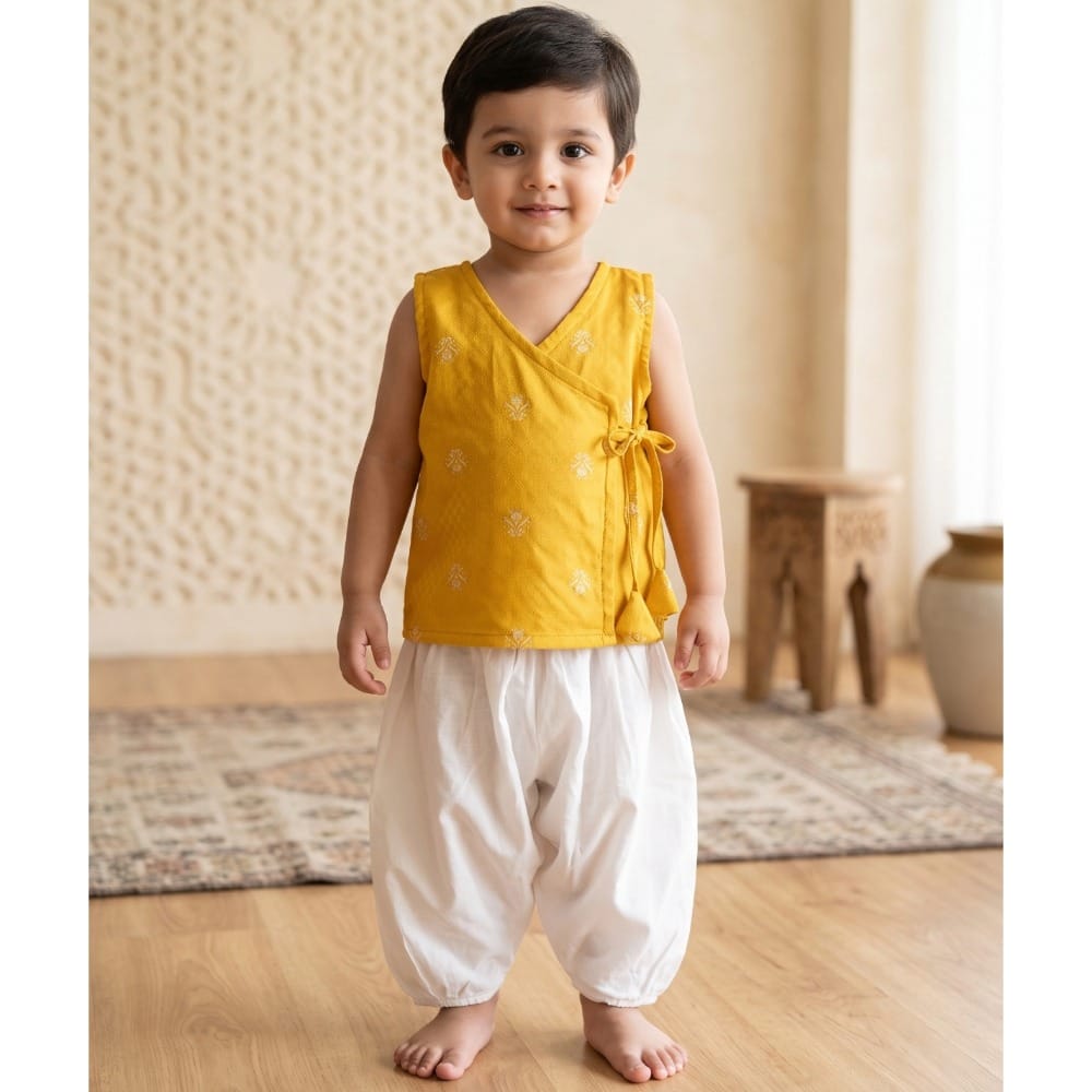 Snowflakes Unisex Infant Jabla Top With Pant Set - Yellow And White