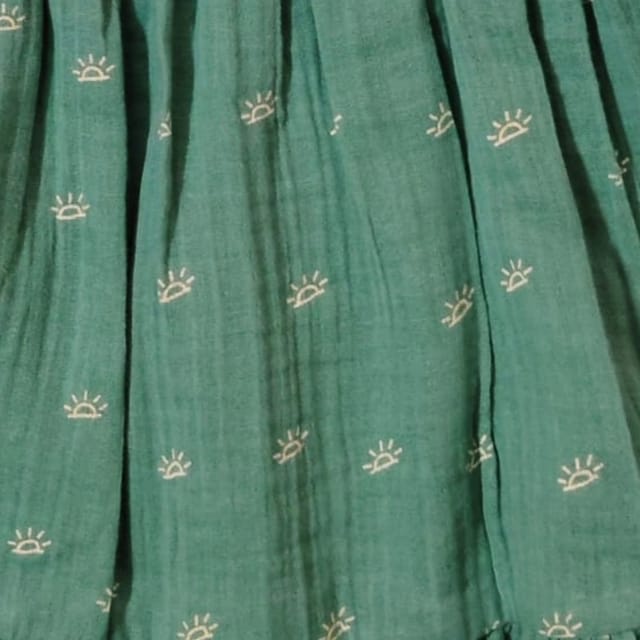 Snowflakes Girls' Short Sleeve, Cotton Dress With Sun Prints - Green