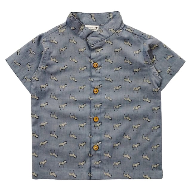 Snowflakes Boys Half Sleeve Cotton Shirt With Zebra Print - Blue