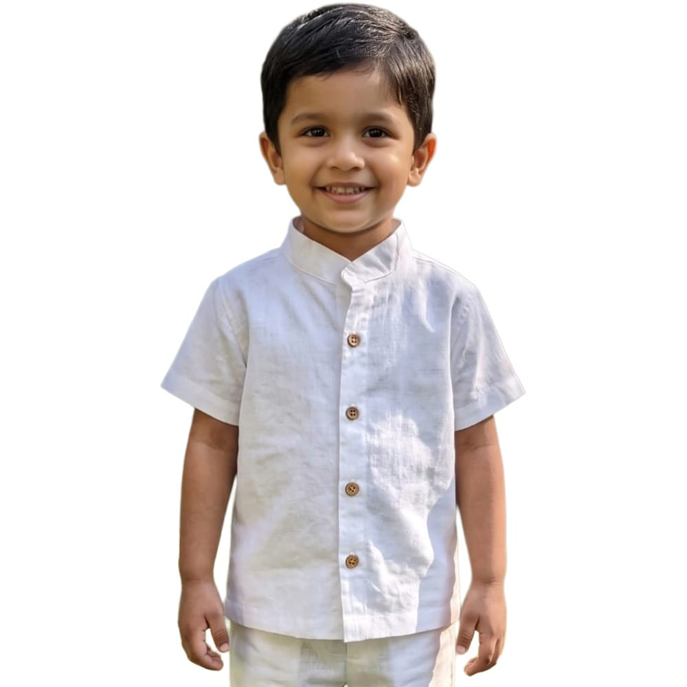 Snowflakes Boys Half Sleeve Cotton Shirt - White