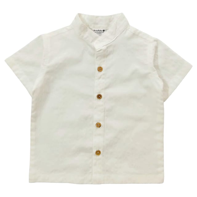 Snowflakes Boys Half Sleeve Cotton Shirt - White
